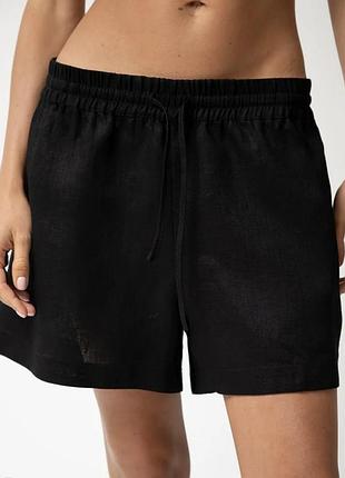 H&m m/l чорні- сірі жіночі базові шорти льон віскоза трендові