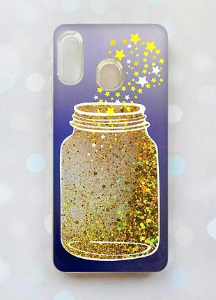 Чехол с плавающими блестками на samsung galaxy a30(2019) a305/a20 золотой :: банка со звёздами (принт 366)