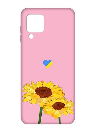 Матовый розовый чехол на samsung galaxy m32/a22/m22 4g :: желтые цветы (принт 364)