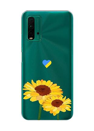 Прозорий чохол на xiaomi redmi 9t :: жовті квіти (принт 364)