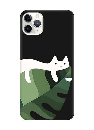 Матовий чорний чохол на iphone 11 pro (5.8) кіт на листку (принт 367)