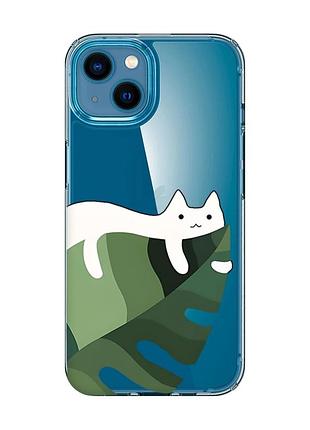 Прозрачный чехол для iphone 13 mini :: кот на листе (принт 367)