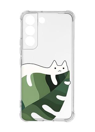 Чохол із потовщеними кутами на samsung galaxy s22 :: кіт на листку (принт 367)