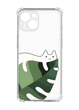 Чохол із потовщеними кутами на iphone 15 :: кіт на листку (принт 367)