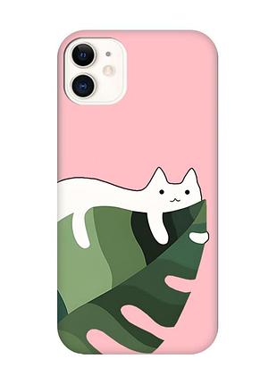 Матовый розовый чехол на apple iphone 11 (6.1) :: кот на листе (принт 367)