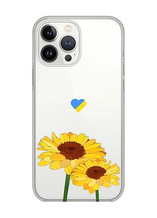 Прозрачный чехол с защитой камеры на iphone 14 pro max :: желтые цветы (принт 364)