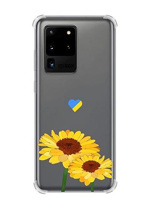 Чехол с утолщёнными углами на samsung galaxy s20 ultra :: желтые цветы (принт 364)