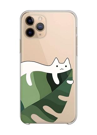 Прозорий чохол на apple iphone 11 pro (5,8) :: кіт на листку (принт 367)
