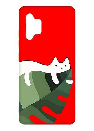 Матовий червоний чохол на samsung galaxy a32 :: кіт на листку (принт 367)