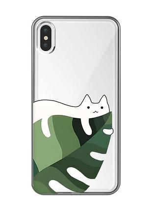 Прозрачный чехол на iphone xs max :: кот на листе (принт 367)