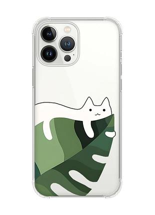 Чехол с утолщёнными углами на iphone 14 pro :: кот на листе (принт 367)