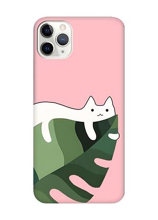 Матовий рожевий чохол на iphone 11 pro max (6.5) :: кіт на листку (принт 367)