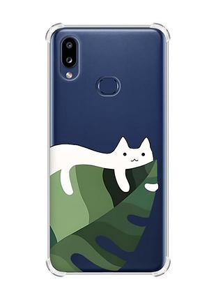 Чехол с утолщенными углами на samsung galaxy a10s (a107) :: кот на листе (принт 367)