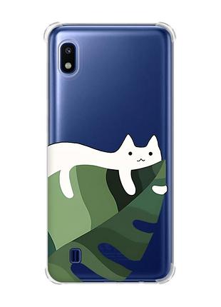 Чехол с утолщёнными углами для samsung galaxy a10 (2019)/a105 :: кот на листе (принт 367)