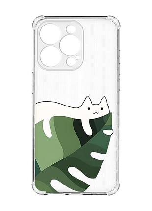Чехол с утолщенными углами на iphone 15 pro max :: кот на листе (принт 367)