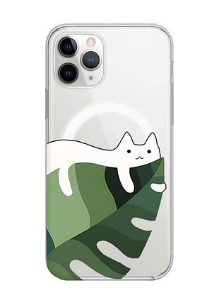 Магнитный чехол на iphone 11 pro max с поддержкой magsafe :: кот на листе (принт 367)