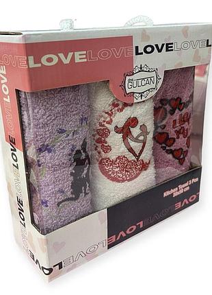 Набор махровых кухонных полотенец gulcan love 30-50 см разные цвета
