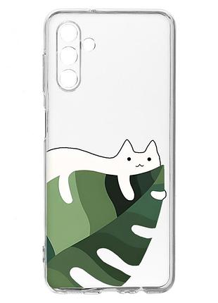Прозрачный чехол на samsung a04s/a13 5g :: кот на листе (принт 367)