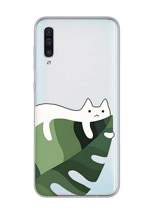 Прозрачный чехол на samsung galaxy a50 (2019) a505/a30s :: кот на листе (принт 367)