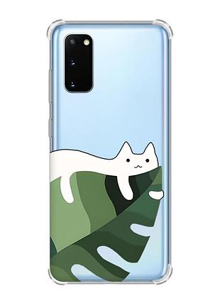 Чехол с утолщёнными углами для samsung galaxy s20 plus :: кот на листе (принт 367)