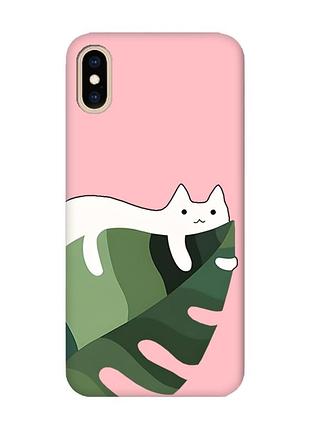 Матовий рожевий чохол на iphone xs max :: кіт на листку (принт 367)