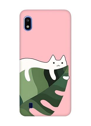 Матовий рожевий чохол на samsung galaxy a10 (2019) a105 :: кіт на листку (принт 367)