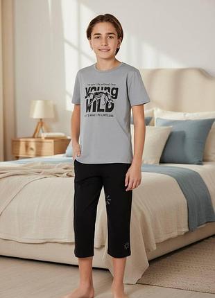 Домашний костюм пижама для мальчика baykar темно-серый арт 9676-512 young wild 8-128-134 см 8-9 лет