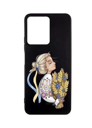 Матовый черный чехол на xiaomi redmi note 12 :: украинка с колосками (принт 173)