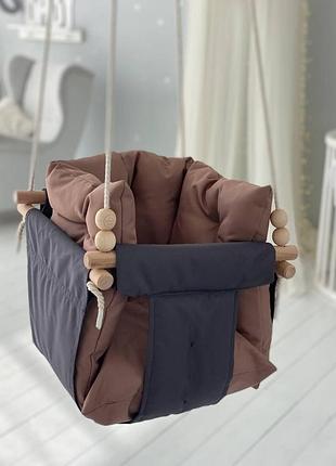 Подвесная тканевая детская качель comfort + темно бежевий