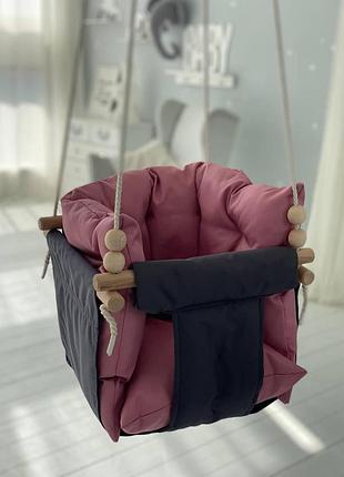 Подвесная тканевая детская качель comfort + пильно рожевий