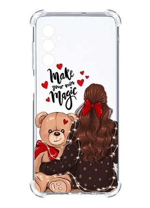 Чехол с утолщёнными углами на samsung galaxy m14 :: девушка с мишкой (принт 188)