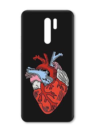 Матовый черный чехол на xiaomi redmi 9 :: сердце анатомическое (принт 250)
