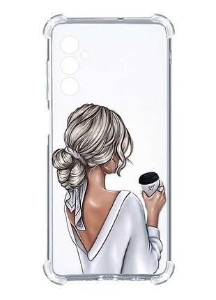 Чехол с утолщёнными углами на samsung galaxy m14 :: девушка с латте (принт 227)