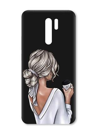 Матовий чорний чохол на xiaomi redmi 9 :: дівчина з латте (принт 227)