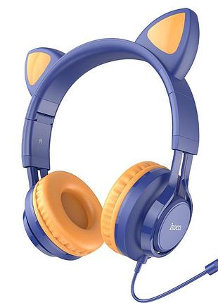 Наушники проводные hoco w36 cat ear накладные детские с микрофоном midnight blue