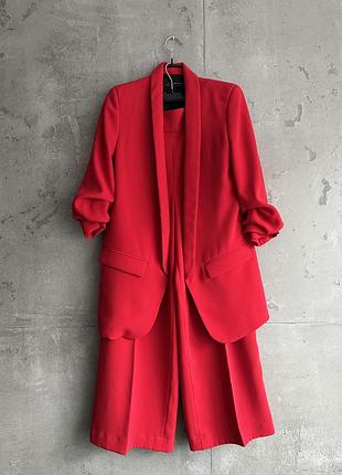 Червоний костюм zara (жакет + штани) s-xs