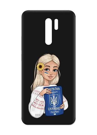 Матовый черный чехол на xiaomi redmi 9 :: девушка с паспортом (принт 13)