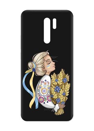 Матовый черный чехол на xiaomi redmi 9 :: украинка с колосками (принт 173)