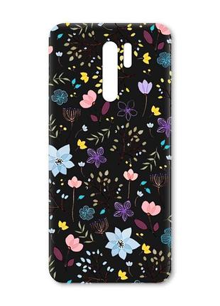 Матовый черный чехол на xiaomi redmi 9 цветочный фон (принт 267)