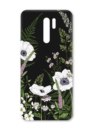 Матовий чорний чохол на xiaomi redmi 9 :: квіти польові (принт 363)