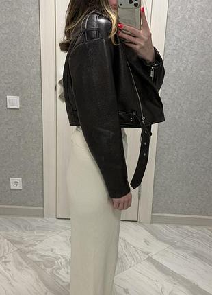 Зара косуха коричневая кожанная куртка zara 2