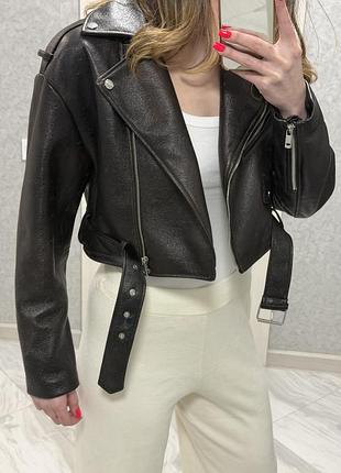 Зара косуха коричневая кожанная куртка zara 4