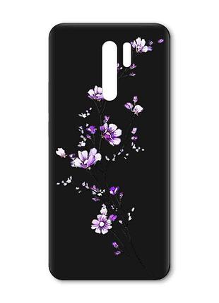 Матовый черный чехол на xiaomi redmi 9 :: веточка цветов (принт 278)