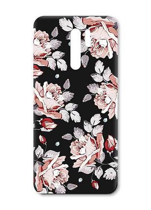 Матовый черный чехол на xiaomi redmi 9 :: фон розы (принт 273)