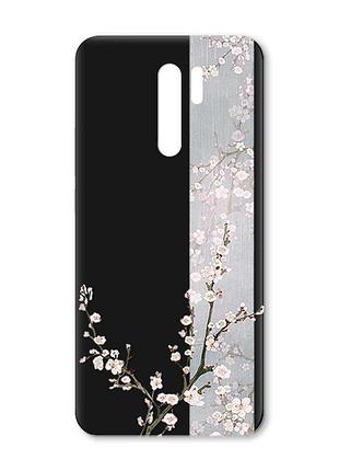 Матовый чехол на xiaomi redmi 9 черный :: цветущая сакура (принт 285)