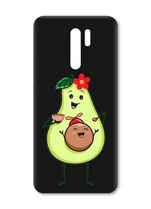 Матовый черный чехол на xiaomi redmi 9 :: малыш авокадо (принт 309)
