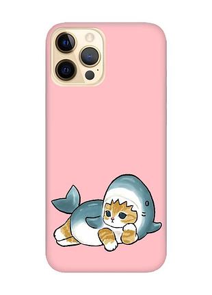 Матовый розовый чехол на apple iphone 12 pro max :: котенок акула (принт 355)
