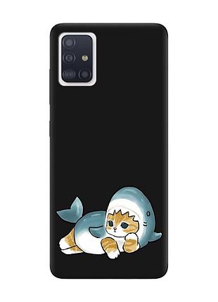 Матовый черный чехол на samsung galaxy a71 / a715 :: котенок акула (принт 355)