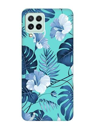 Матовый бирюзовый чехол на samsung galaxy m32/m22/a22 4g :: тропики (принт 373)