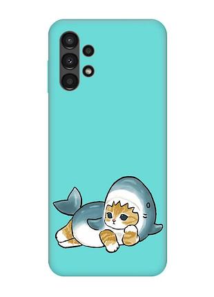 Матовий бірюзовий чохол на samsung galaxy a13 4g :: котик акула (принт 355)